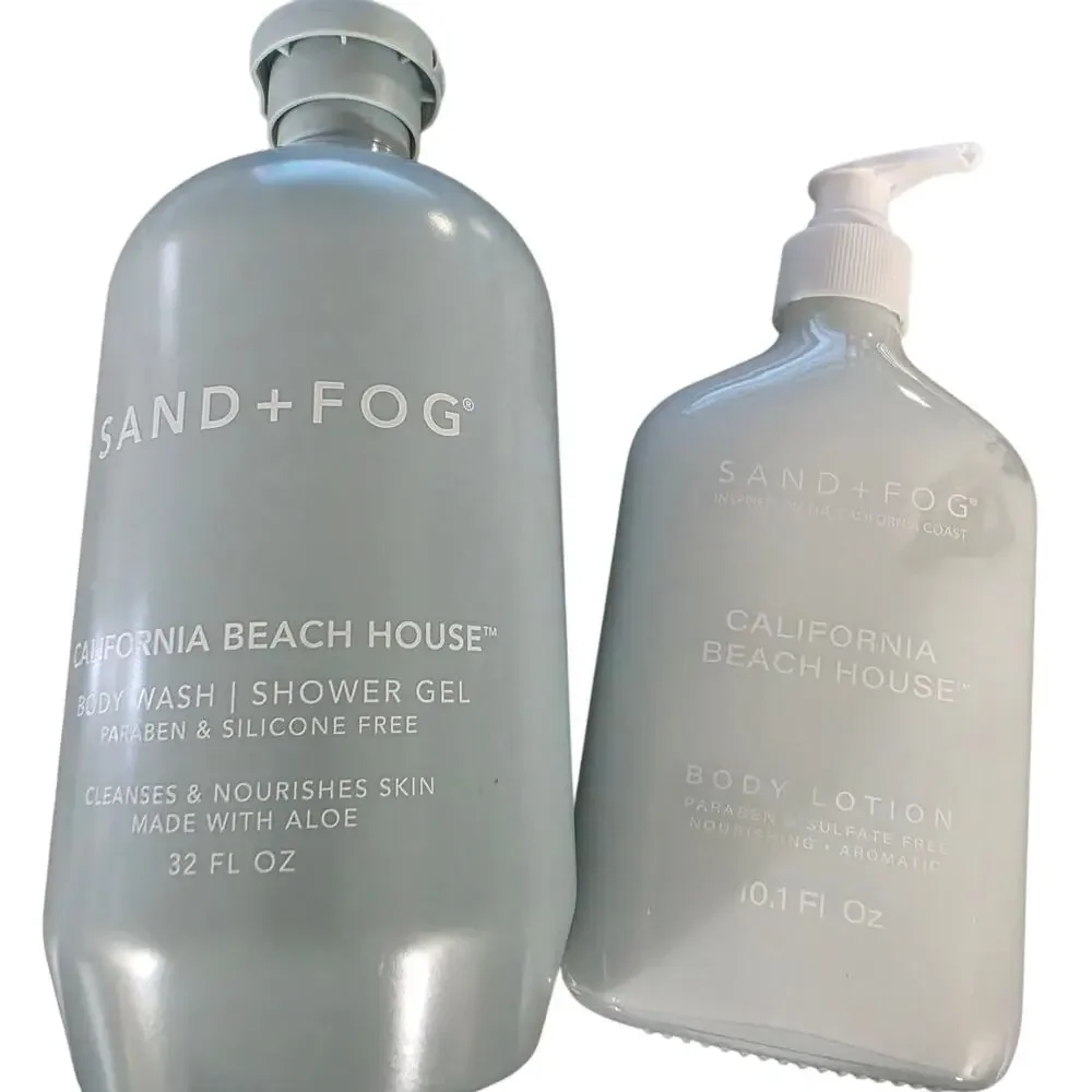 Set of 2 Sand + Fog OCEAN BEACH HOUSE Body Wash Shower Gel & Body Lotion